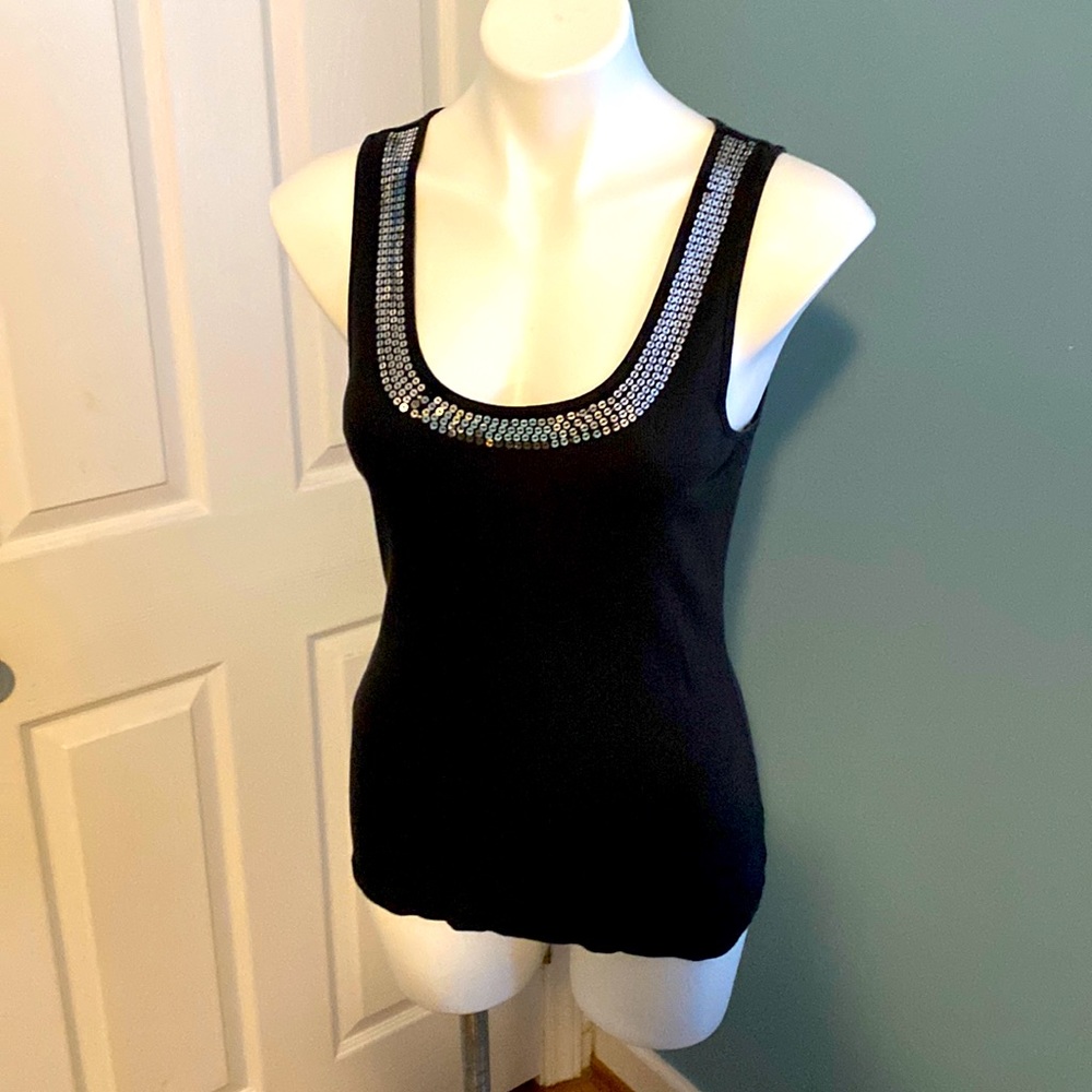 Black sequin tank top with sequin keyhole on the back